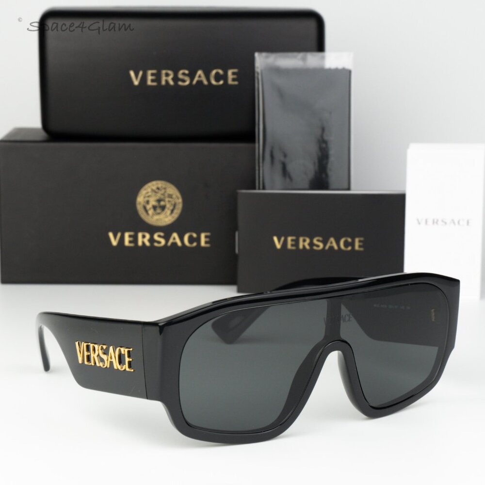 Versace Women Sunglasses Black Dark Grey Pilot VE4439 GB1/87 NEW AUTHENTIC